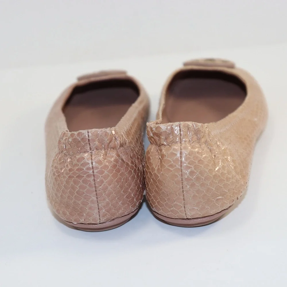Tory Burch Minnie Ballet Flats Womens 6.5 Blush Pink Snakeskin‎ Embossed Leather